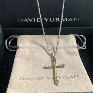 David Yurman Two-Tone Cross Pendant Necklace in Silver and Gold